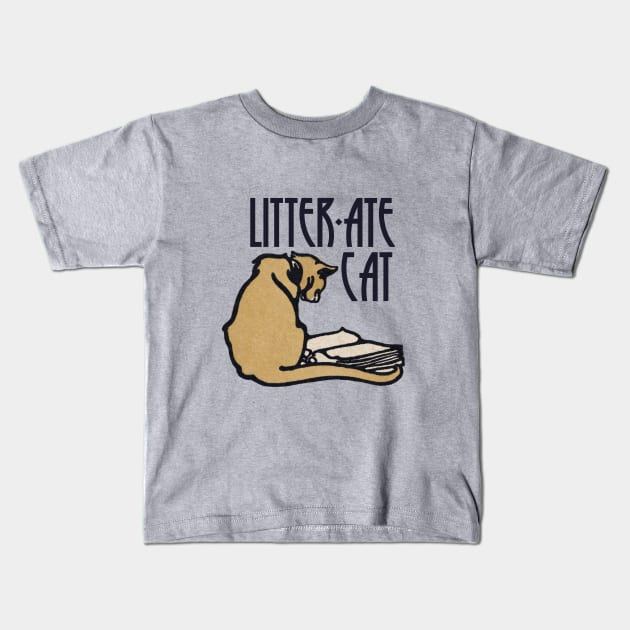 Literate Cat Kids T-Shirt by 7Hancocks